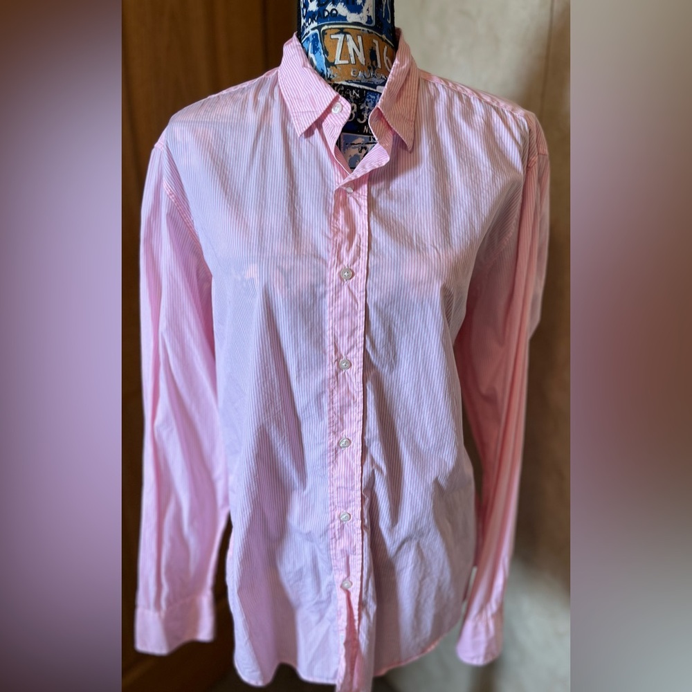Frank & Eileen Pink Striped Cotton Shirt - Finbar - Size Large